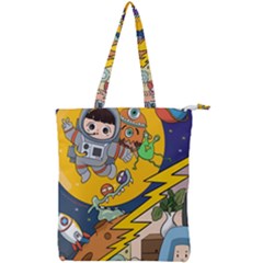 Astronaut Moon Monsters Spaceship Universe Space Cosmos Double Zip Up Tote Bag by Maspions