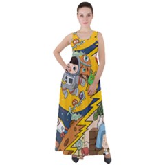 Astronaut Moon Monsters Spaceship Universe Space Cosmos Empire Waist Velour Maxi Dress