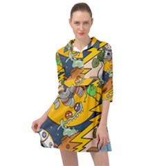 Astronaut Moon Monsters Spaceship Universe Space Cosmos Mini Skater Shirt Dress