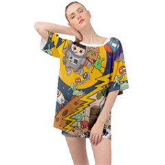 Astronaut Moon Monsters Spaceship Universe Space Cosmos Oversized Chiffon Top