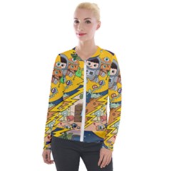 Astronaut Moon Monsters Spaceship Universe Space Cosmos Velvet Zip Up Jacket