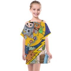 Astronaut Moon Monsters Spaceship Universe Space Cosmos Kids  One Piece Chiffon Dress