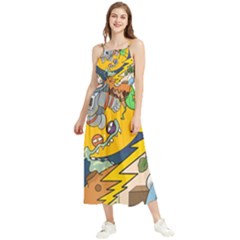 Astronaut Moon Monsters Spaceship Universe Space Cosmos Boho Sleeveless Summer Dress