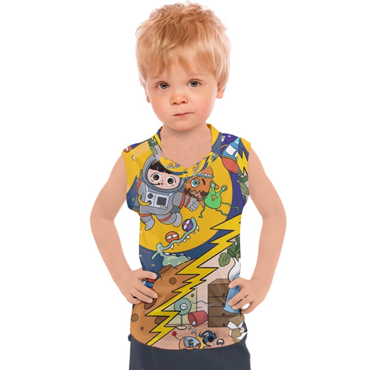 Astronaut Moon Monsters Spaceship Universe Space Cosmos Kids  Sport Tank Top