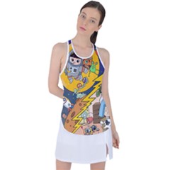 Astronaut Moon Monsters Spaceship Universe Space Cosmos Racer Back Mesh Tank Top