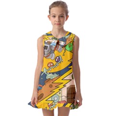 Astronaut Moon Monsters Spaceship Universe Space Cosmos Kids  Pilgrim Collar Ruffle Hem Dress