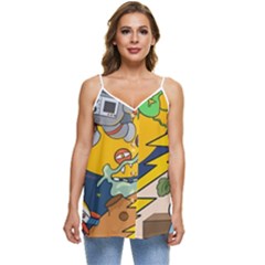 Astronaut Moon Monsters Spaceship Universe Space Cosmos Casual Spaghetti Strap Chiffon Top