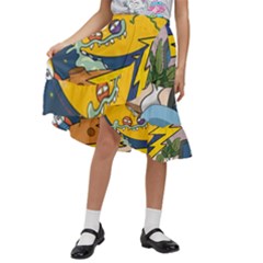 Astronaut Moon Monsters Spaceship Universe Space Cosmos Kids  Ruffle Flared Wrap Midi Skirt