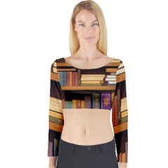 Book Nook Books Bookshelves Comfortable Cozy Literature Library Study Reading Room Fiction Entertain Long Sleeve Crop Top