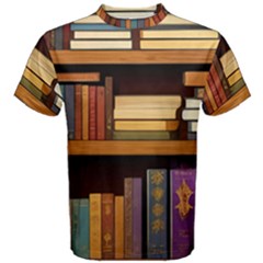 Book Nook Books Bookshelves Comfortable Cozy Literature Library Study Reading Room Fiction Entertain Men s Cotton T-shirt by Maspions