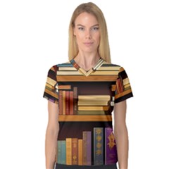 Book Nook Books Bookshelves Comfortable Cozy Literature Library Study Reading Room Fiction Entertain V-neck Sport Mesh T-shirt