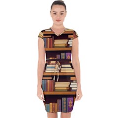 Book Nook Books Bookshelves Comfortable Cozy Literature Library Study Reading Room Fiction Entertain Capsleeve Drawstring Dress 