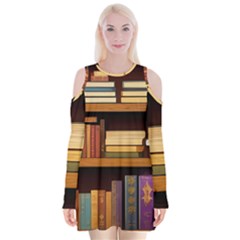 Book Nook Books Bookshelves Comfortable Cozy Literature Library Study Reading Room Fiction Entertain Velvet Long Sleeve Shoulder Cutout Dress