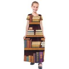 Book Nook Books Bookshelves Comfortable Cozy Literature Library Study Reading Room Fiction Entertain Kids  Short Sleeve Maxi Dress by Maspions