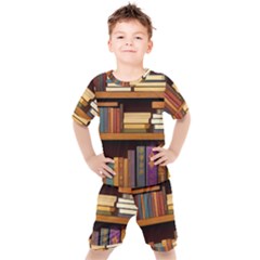 Book Nook Books Bookshelves Comfortable Cozy Literature Library Study Reading Room Fiction Entertain Kids  T-shirt And Shorts Set by Maspions