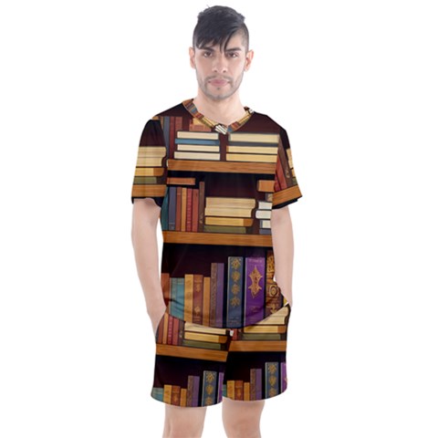 Book Nook Books Bookshelves Comfortable Cozy Literature Library Study Reading Room Fiction Entertain Men s Mesh T-shirt And Shorts Set by Maspions