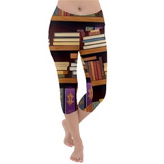 Book Nook Books Bookshelves Comfortable Cozy Literature Library Study Reading Room Fiction Entertain Lightweight Velour Capri Yoga Leggings by Maspions