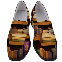 Book Nook Books Bookshelves Comfortable Cozy Literature Library Study Reading Room Fiction Entertain Women s Chunky Heel Loafers by Maspions