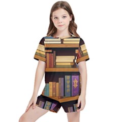 Book Nook Books Bookshelves Comfortable Cozy Literature Library Study Reading Room Fiction Entertain Kids  T-shirt And Sports Shorts Set by Maspions