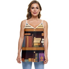 Book Nook Books Bookshelves Comfortable Cozy Literature Library Study Reading Room Fiction Entertain Casual Spaghetti Strap Chiffon Top by Maspions