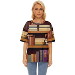 Book Nook Books Bookshelves Comfortable Cozy Literature Library Study Reading Room Fiction Entertain Oversized Basic T-shirt