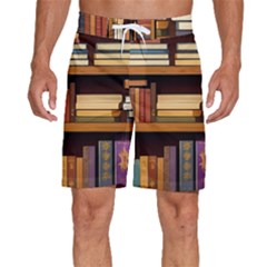 Book Nook Books Bookshelves Comfortable Cozy Literature Library Study Reading Room Fiction Entertain Men s Beach Shorts