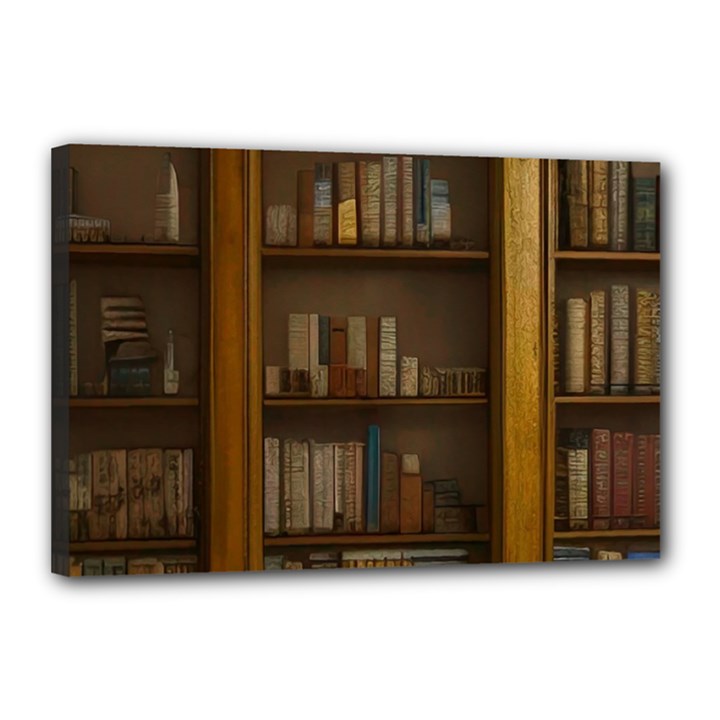 Books Book Shelf Shelves Knowledge Book Cover Gothic Old Ornate Library Canvas 18  x 12  (Stretched)