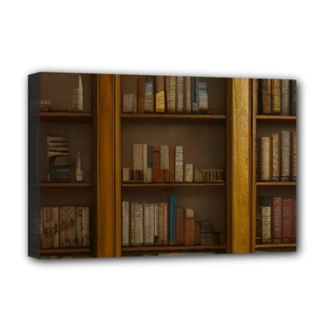 Books Book Shelf Shelves Knowledge Book Cover Gothic Old Ornate Library Deluxe Canvas 18  X 12  (stretched)