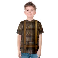 Books Book Shelf Shelves Knowledge Book Cover Gothic Old Ornate Library Kids  Cotton T-shirt