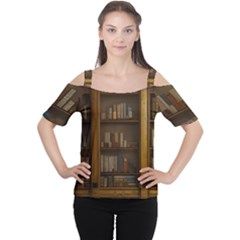 Books Book Shelf Shelves Knowledge Book Cover Gothic Old Ornate Library Cutout Shoulder T-shirt