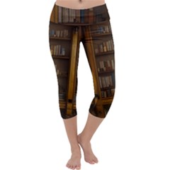 Books Book Shelf Shelves Knowledge Book Cover Gothic Old Ornate Library Capri Yoga Leggings