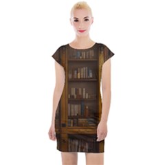 Books Book Shelf Shelves Knowledge Book Cover Gothic Old Ornate Library Cap Sleeve Bodycon Dress