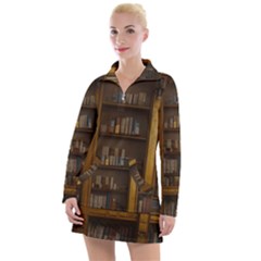 Books Book Shelf Shelves Knowledge Book Cover Gothic Old Ornate Library Women s Long Sleeve Casual Dress