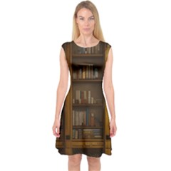 Books Book Shelf Shelves Knowledge Book Cover Gothic Old Ornate Library Capsleeve Midi Dress