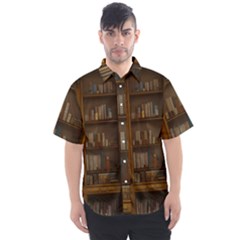 Books Book Shelf Shelves Knowledge Book Cover Gothic Old Ornate Library Men s Short Sleeve Shirt