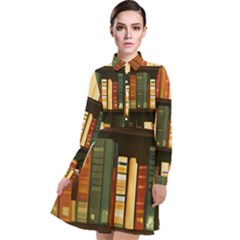 Books Bookshelves Library Fantasy Apothecary Book Nook Literature Study Long Sleeve Chiffon Shirt Dress by Grandong