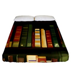 Books Bookshelves Library Fantasy Apothecary Book Nook Literature Study Fitted Sheet (queen Size) by Grandong