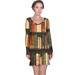 Books Bookshelves Library Fantasy Apothecary Book Nook Literature Study Long Sleeve Nightdress by Grandong