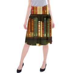 Books Bookshelves Library Fantasy Apothecary Book Nook Literature Study Midi Beach Skirt by Grandong