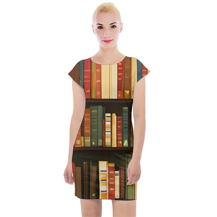 Books Bookshelves Library Fantasy Apothecary Book Nook Literature Study Cap Sleeve Bodycon Dress