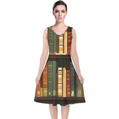 Books Bookshelves Library Fantasy Apothecary Book Nook Literature Study V-neck Midi Sleeveless Dress  by Grandong