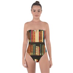 Books Bookshelves Library Fantasy Apothecary Book Nook Literature Study Tie Back One Piece Swimsuit by Grandong