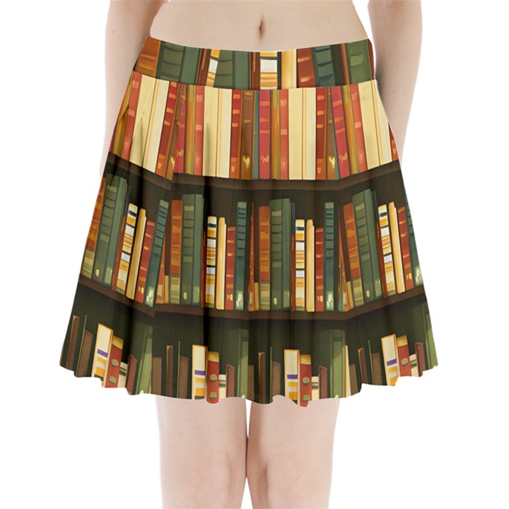 Books Bookshelves Library Fantasy Apothecary Book Nook Literature Study Pleated Mini Skirt