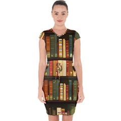 Books Bookshelves Library Fantasy Apothecary Book Nook Literature Study Capsleeve Drawstring Dress  by Grandong