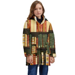 Books Bookshelves Library Fantasy Apothecary Book Nook Literature Study Kids  Hooded Longline Puffer Jacket by Grandong