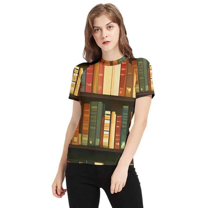 Books Bookshelves Library Fantasy Apothecary Book Nook Literature Study Women s Short Sleeve Rash Guard