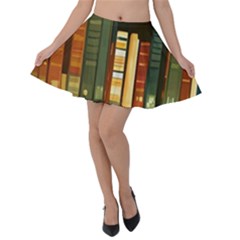 Books Bookshelves Library Fantasy Apothecary Book Nook Literature Study Velvet Skater Skirt by Grandong