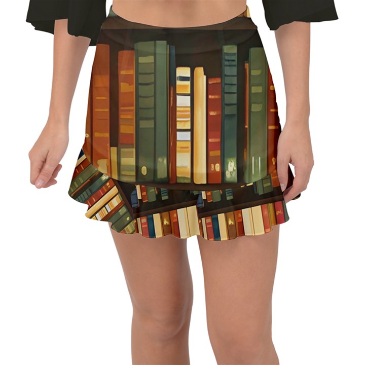 Books Bookshelves Library Fantasy Apothecary Book Nook Literature Study Fishtail Mini Chiffon Skirt