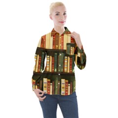 Books Bookshelves Library Fantasy Apothecary Book Nook Literature Study Women s Long Sleeve Pocket Shirt