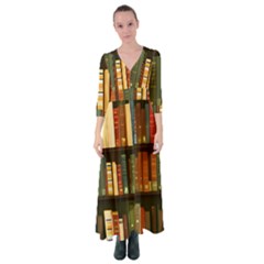 Books Bookshelves Library Fantasy Apothecary Book Nook Literature Study Button Up Maxi Dress by Grandong